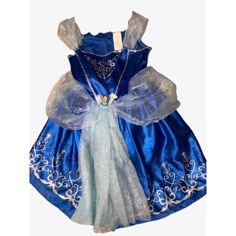 Disney Cinderella Fantasy Play Costume Dress 4-6X Blue With Sparkles & Puffy Sle